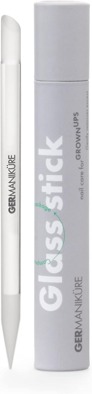 GERMANIKURE Clear Glass Cuticle Stick - No Sleeve - Ethically Made in Czech Republic - Cuticle Pusher & Remover, Callous & Dry Skin Fingertip File, Nail Shaper - No Case