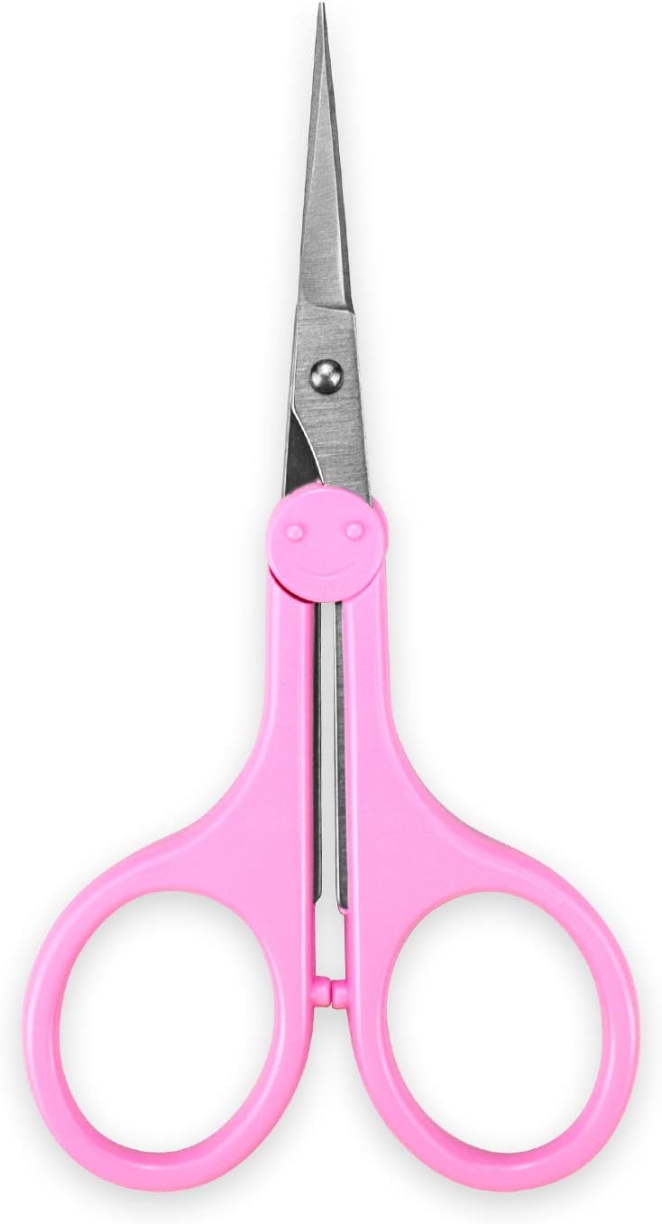 Eyebrow Scissors, Small Scissors for Facial, Nose, Eyebrow, Mustache, and Beard Hair Trimming & Grooming, Straight Edge, Pink Long Cap