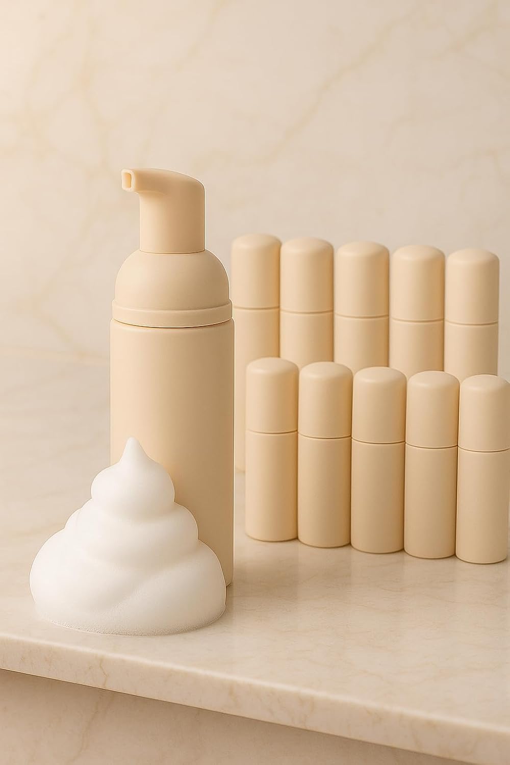 Foam Pump Bottle (Nude), Empty Travel Size Foam Dispenser Pump for Soap Shampoo, Lash Cleanser(60ml/2oz, 3PCS)