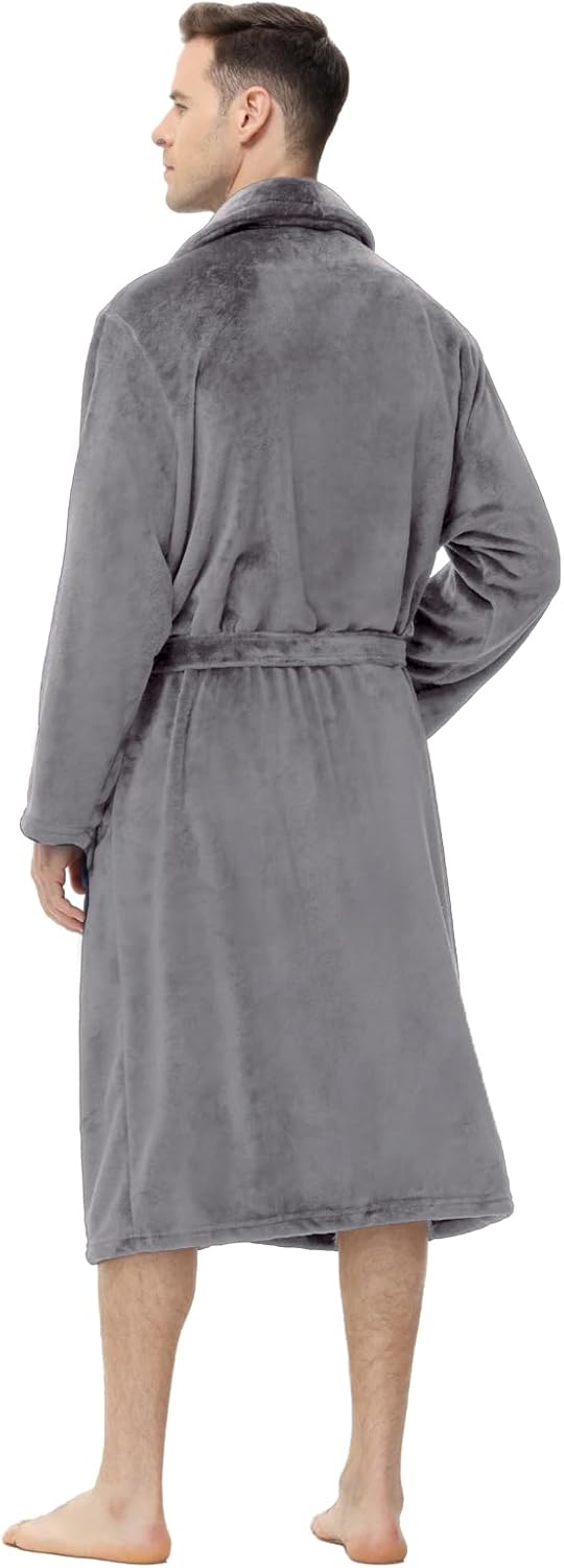 Yurhap Mens Fleece Robe, Soft Plush Robe for Men, Fluffy Bathrobe with Belt & 2 Pockets