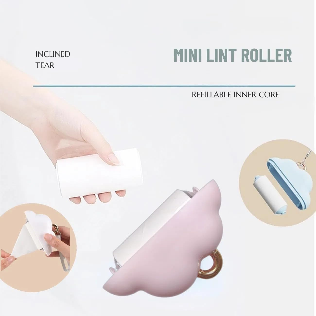 Portable Lint Roller 150 Sheets Travel Size, Mini Lint Roller for Clothes and Reusable Pet Hair Remover, Cute Small Sticky Dust Remover Refillable