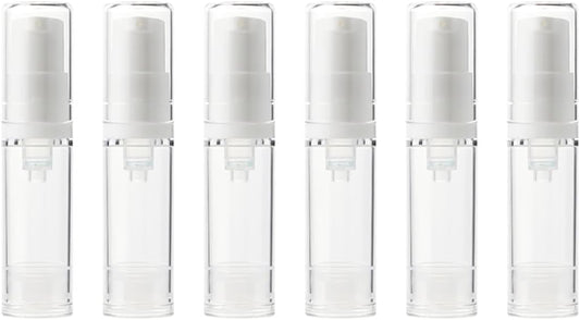 6 Pack 0.17 oz Plastic Empty Airless Pump Bottles Travel Size Refillable Leakproof Containers for Skincare Cosmetics Toiletries TSA Approved