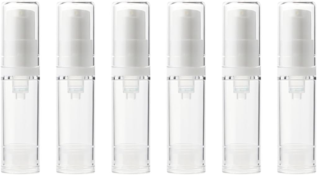 6 Pack 0.17 oz Plastic Empty Airless Pump Bottles Travel Size Refillable Leakproof Containers for Skincare Cosmetics Toiletries TSA Approved