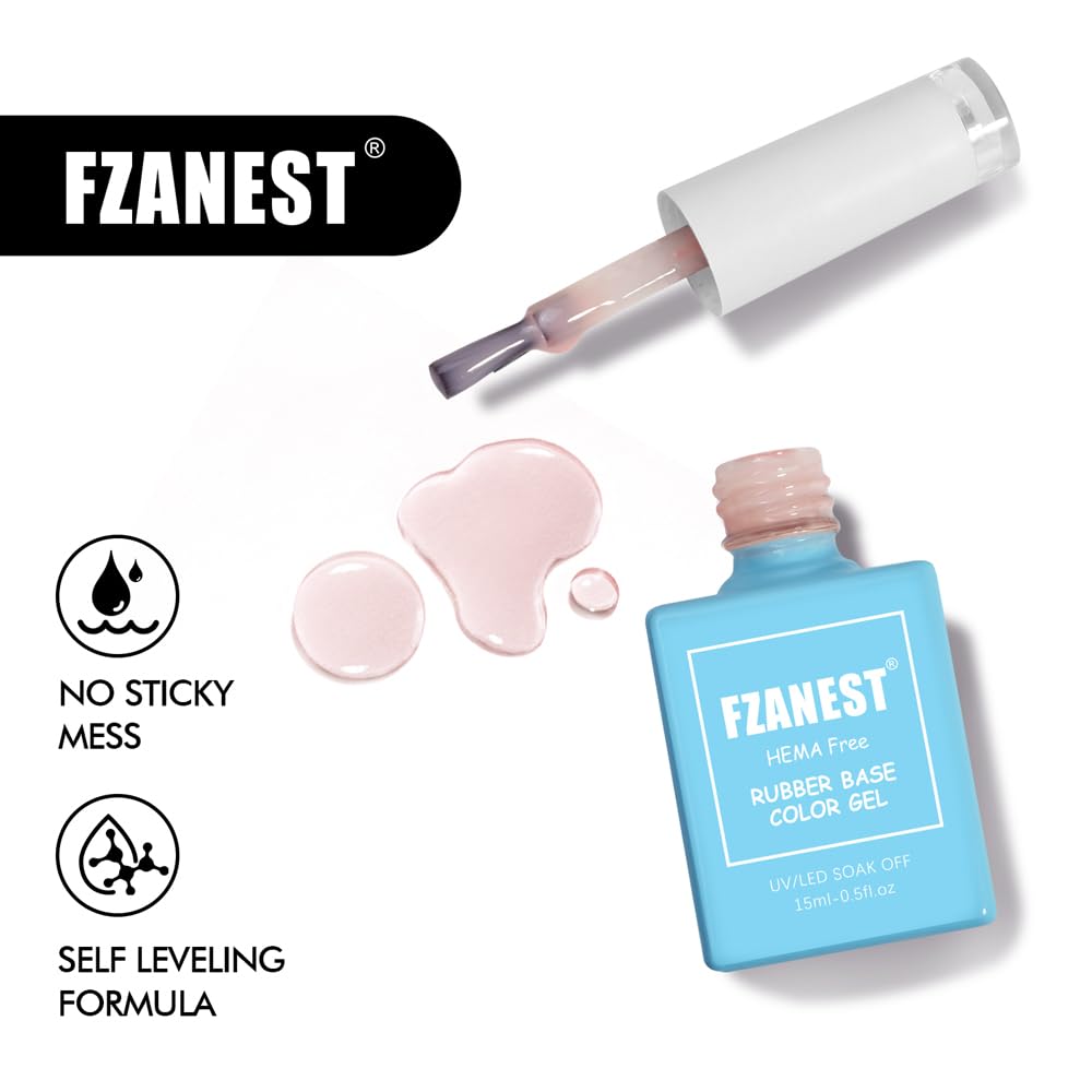 FZANEST Hema-Free Nude Gel Polish Rubber Base Set, 6 Colors Self-leveling Quick Builder Gel for Nail Overlays Sculpting Repair French Tips Base Colors Long-Lasting Base Salon-Quality Nails At Home