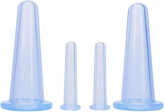 4Pcs Massage Cupping Set Silicone Mini Facial Cups Face Massager Helper Skin Care Neck Back Eyes Massaging Cup Safe to Use, Don't Worry About Burns Health Care Products (Blue)