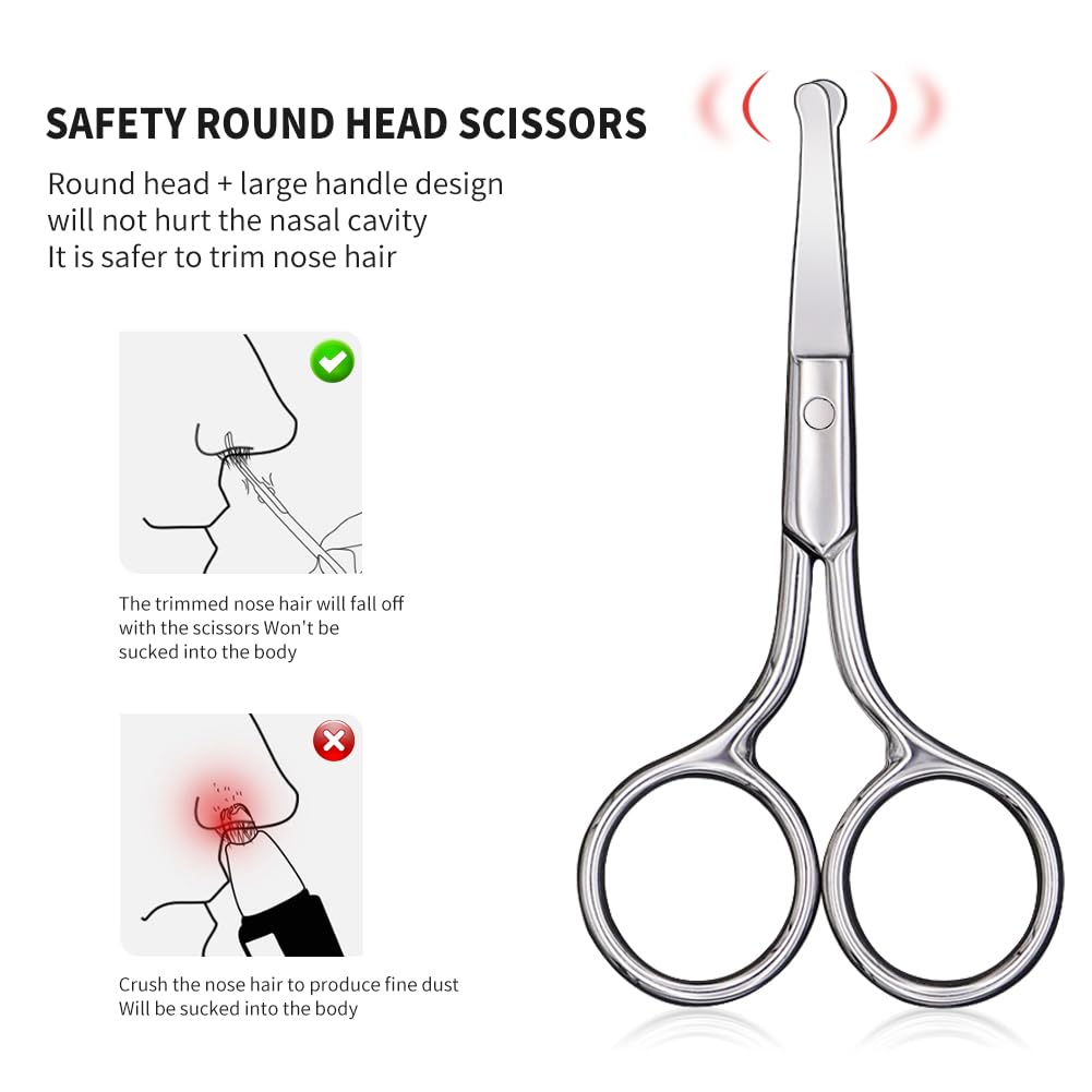 Small Scissors With Round Tip Design - Professional Grooming for Hair, Eyelashes, Nose, Eyebrow Trimming, Mustache - Will Not Hurt the Nasal Cavity