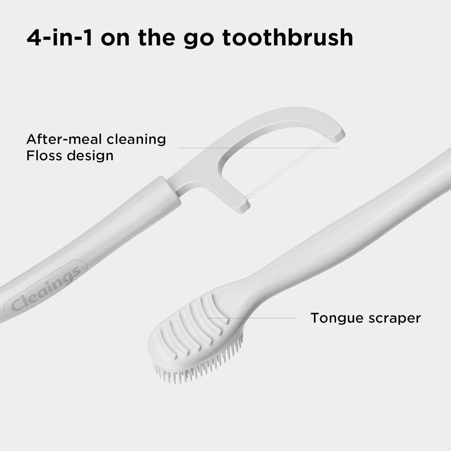 cleaings® Disposable Toothbrushes with Toothpaste - 4-in-1 Mini Travel Toothbrushes, Built-in Tongue Scraper, Floss & Picks for On-The-Go, Camping, Work (Mint)