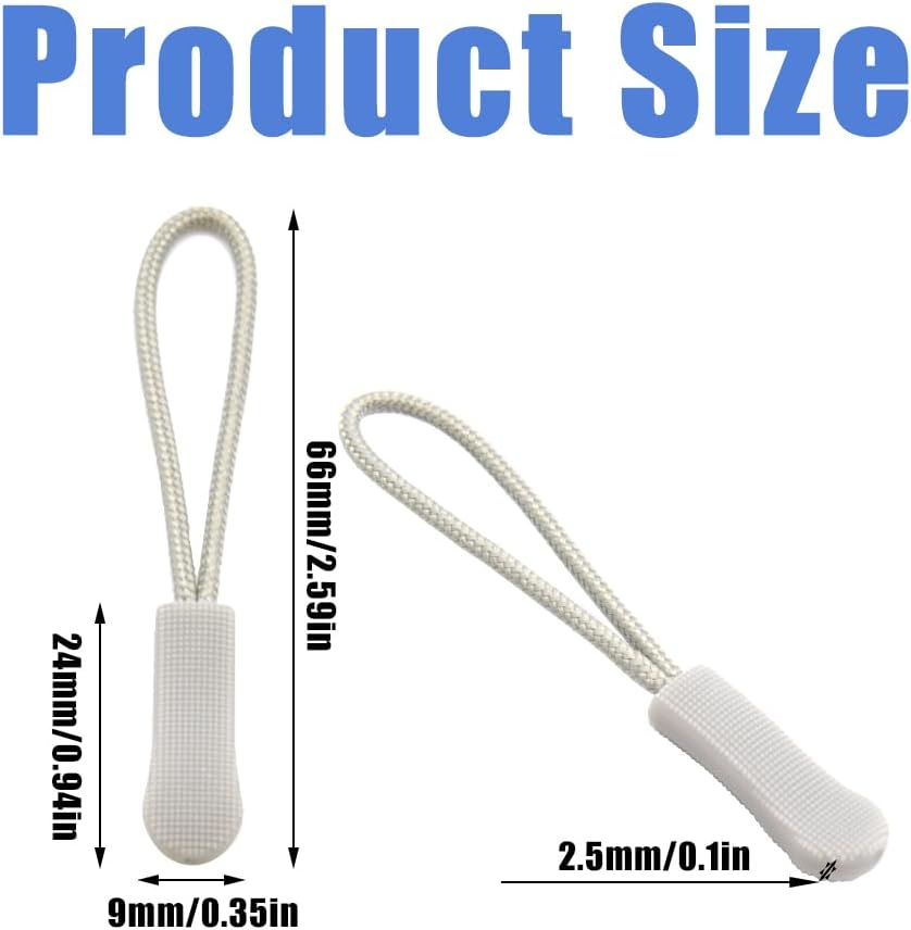 Ruidee 50 Pieces Zipper Pulls Zipper Tabs Zipper Pull Cord Extender Replacement Zipper Pulls for Backpacks, Jackets, Luggage, Purses, Handbags(Light Grey)