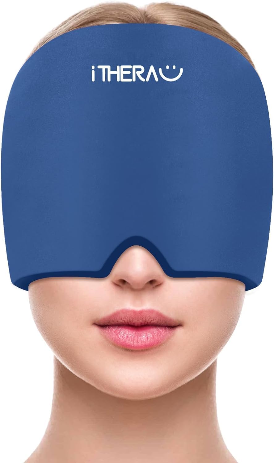 iTHERAU Migraine Relief Cap,Migraine Ice Head Wrap,Headache Ice Hat,Cold Therapy Headache Relief Cap for Migraine Eyes Mask Dark Blue Headache Ice Pack Stress Relief