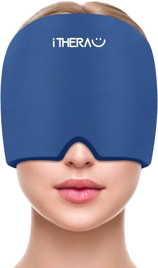 iTHERAU Migraine Relief Cap,Migraine Ice Head Wrap,Headache Ice Hat,Cold Therapy Headache Relief Cap for Migraine Eyes Mask Dark Blue Headache Ice Pack Stress Relief