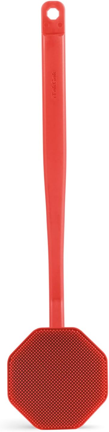 Silver-Infused Silicone Back Scrubber with Long Handle Back Brush for Shower,Back Scrubber Body Exfoliator Scrubber for All Skin Type and Sensitive Skin - for Men and Women - Red