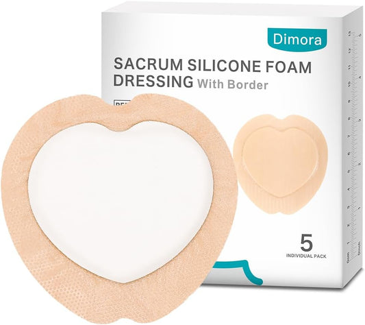 Dimora Wound Dressing Sacrum Foam Bandages Silicone Adhesive Border 7.08"x7.08" Waterproof Sacral Pads Absorbent Breathable Bed Sore Pressure Dressing