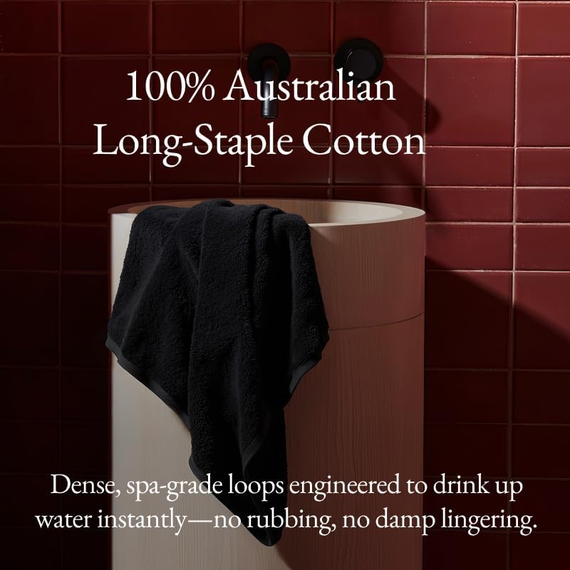 Italic Ultraplush 100% Australian Cotton Washcloths - Set of 2 Luxury Plush Face Wash Cloths, Soft and Absorbent 800 GSM for Bathroom, Spa, Gym, Face and Body (Black)