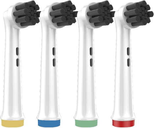 Replacement Toothbrush Heads Compatible with Oral-B Braun Electric Toothbrushes, Black, Bamboo-Charcoal Infused Bristles Refills for 3756 3757 3765 3744 3709 3762 4704 4739 4729 (4)
