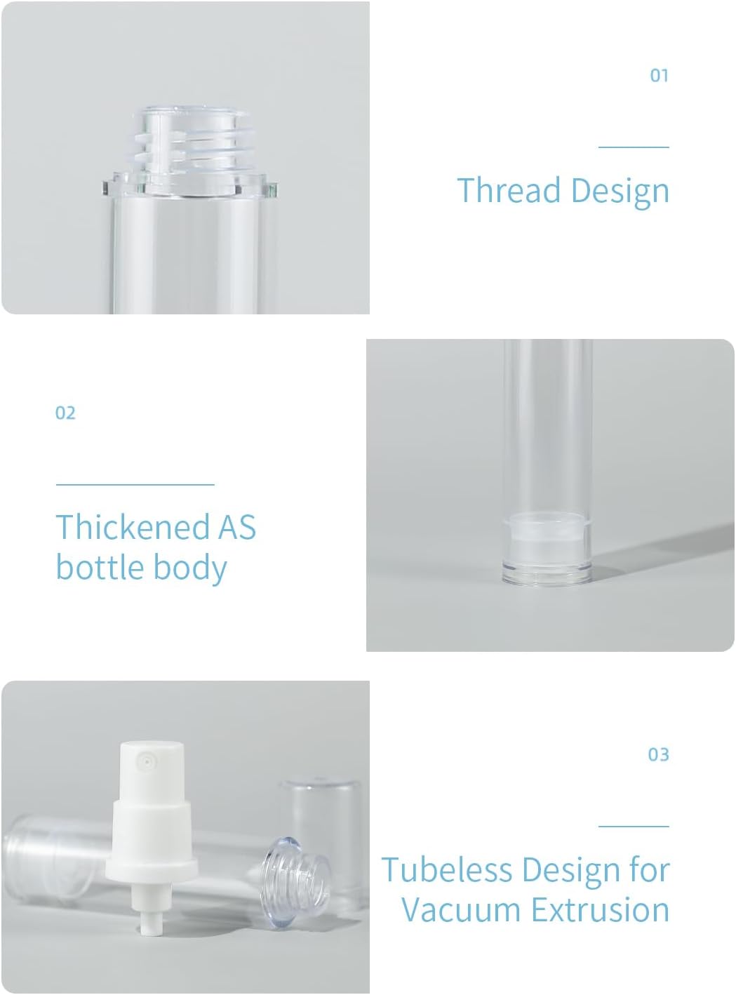 6 Pack 0.34 oz Plastic Empty Airless Pump Bottles Travel Size Refillable Leakproof Containers for Skincare Cosmetics Toiletries TSA Approved