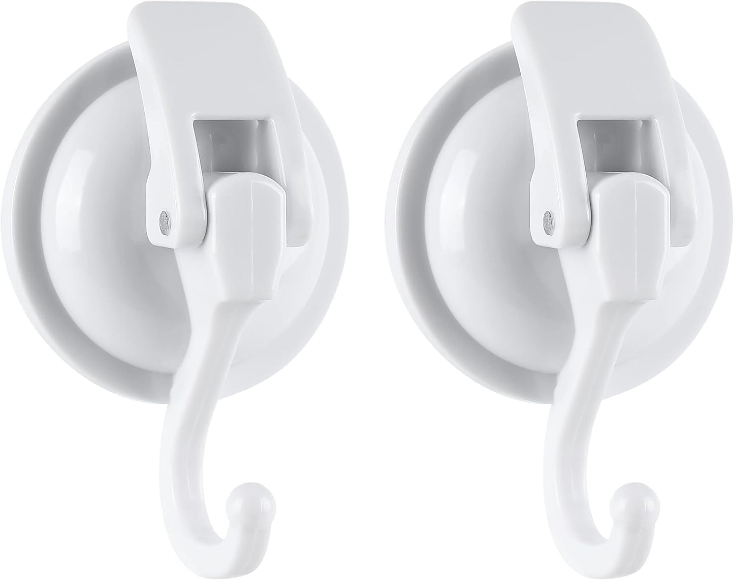 Heavy Duty Shower Suction Cup Hooks - Glass and Bathroom Robe Hangers, Reusable, No Hole Punch - White, 2 Pack