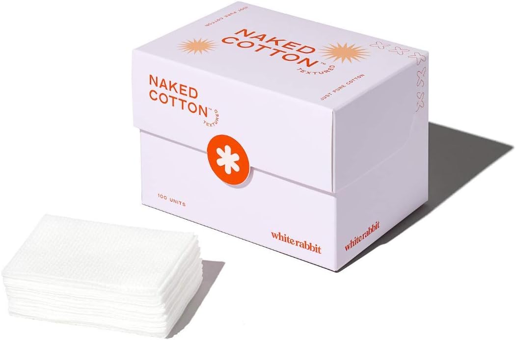 White Rabbit – Naked Cotton Textured – Unbleached Perforated Cotton Pads for Toner, Makeup Removal & Masks | Lint-Free, Exfoliating, Natural & Cruelty-Free | Korean Skin Care Product (100 Count)
