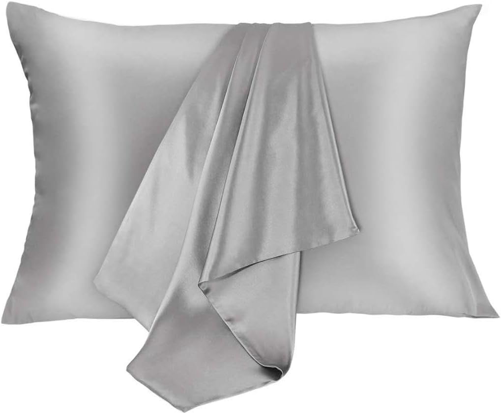 Silk Pillowcase for Hair and Skin 2 Pack 100% Mulberry Silk Bed Pillowcase Hypoallergenic Soft Breathable Both Sides Silk Pillow Case with Hidden Zipper, Queen Size Pillow Cases (Grey)