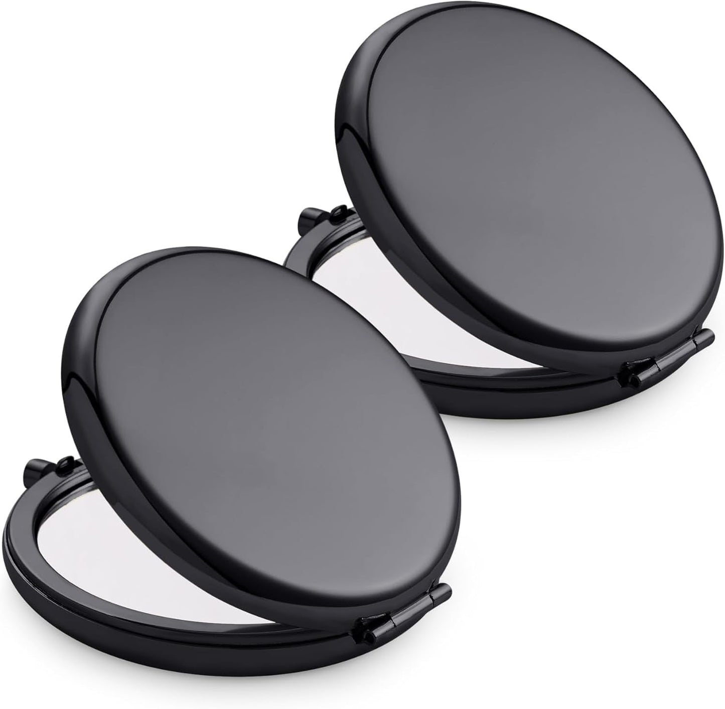 Compact Mirror, Pocket Travel Makeup Mirror for Purse, Metal Round Shell, 2-Sided 1X/2X Magnifying, Portable, Folding, Handheld, Black, 2 Pack
