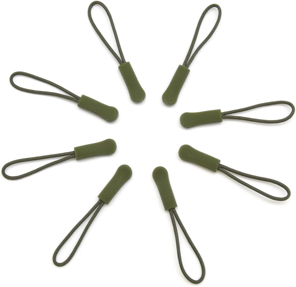 Ruidee 50 Pieces Zipper Pulls Zipper Tabs Zipper Pull Cord Extender Replacement Zipper Pulls for Backpacks, Jackets, Luggage, Purses, Handbags(Military Green)