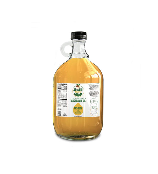 Jindilli Farms Macadamia Nut Cooking Oil- Australian Pure Cold Pressed, Unrefined, Natural Cooking Oil, High Smoke Point for Frying, Non GMO, Vegan, Keto Friendly and Gluten Free (64 fl oz)