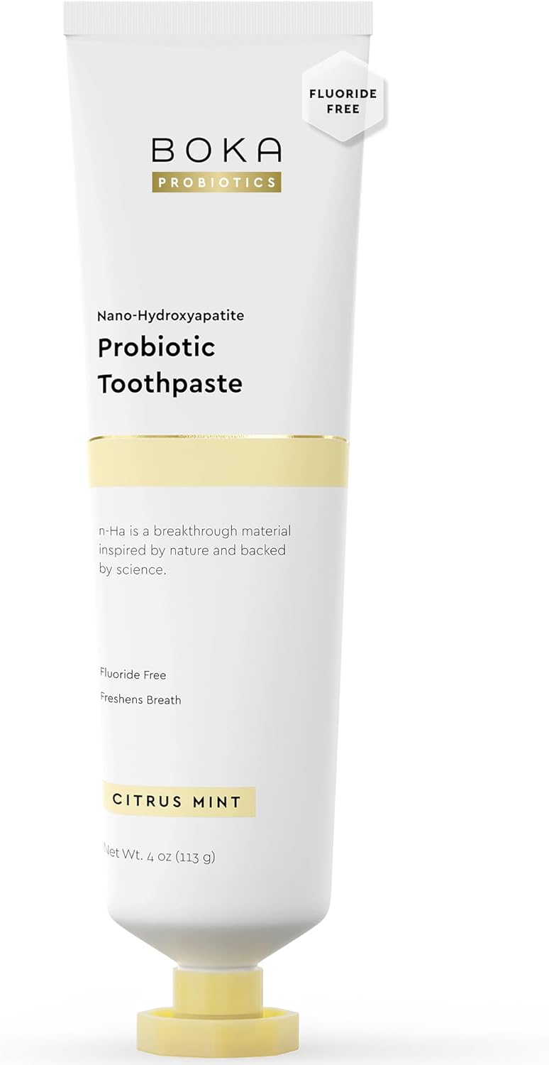Boka Fluoride Free Toothpaste, Nano Hydroxyapatite Toothpaste, Appropriate for Sensitive Teeth - for Adult, Kids Oral Care - Probiotics - Citrus Mint, 4 Fl Oz 1Pk US Manufactured