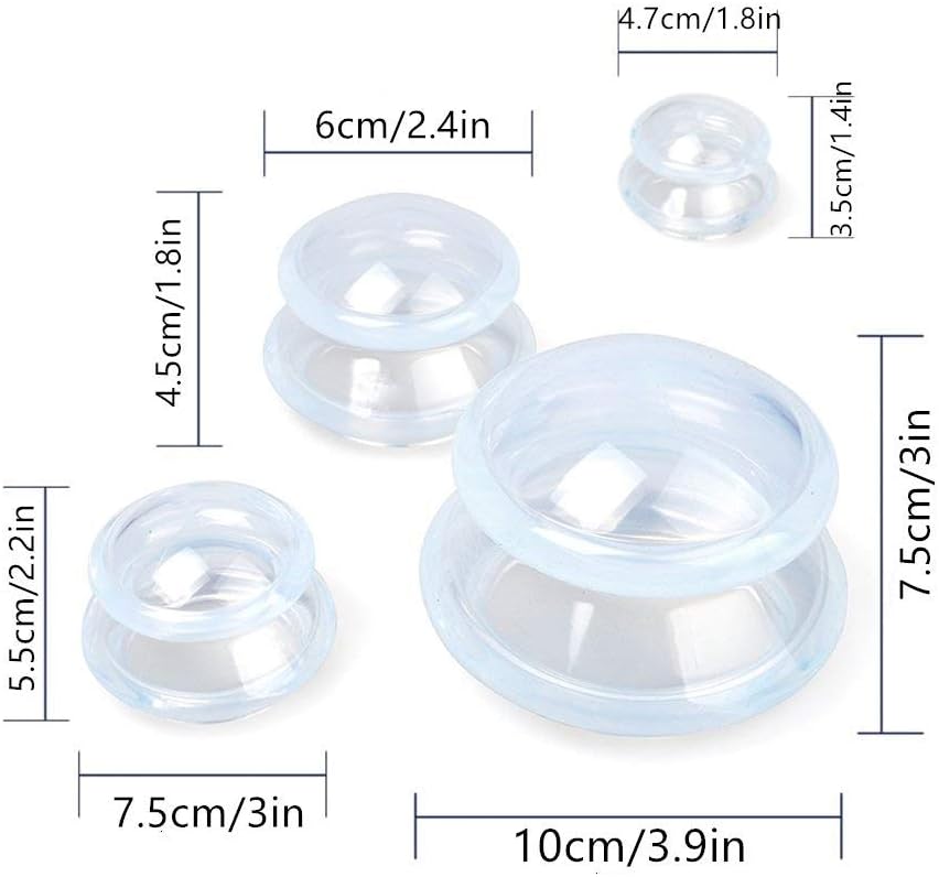 4 Sizes Cupping Therapy Set-Professional Cupping Therapy Studio and Household Silicone Cupping Set, Stronger Suction, Suitable for Myofascial Massage, Muscle, Nerve, Joint Pain