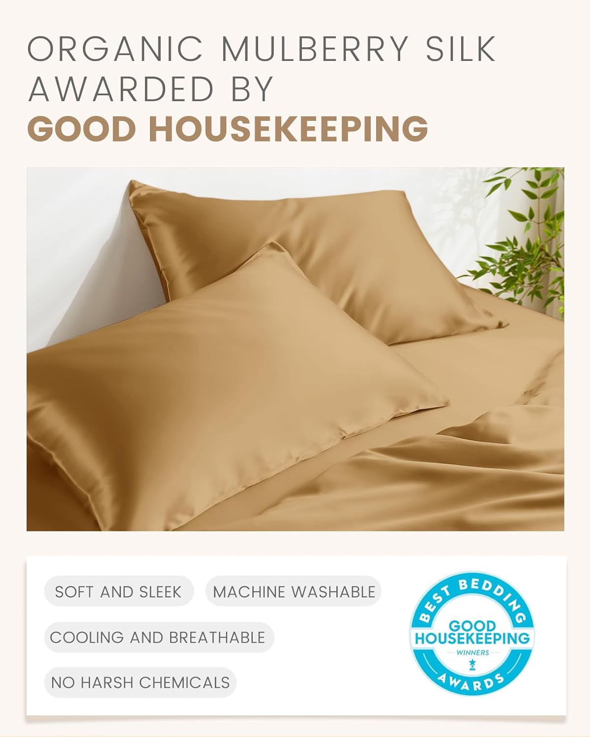 THXSILK Silk Pillowcase for Hair and Skin, 100% Mulberry Silk Bed Pillowcase with Zipper, Hypoallergenic Soft Breathable Pillow Case with Hidden Zipper, King Pillow Case 20"x36" (Metallic Gold)