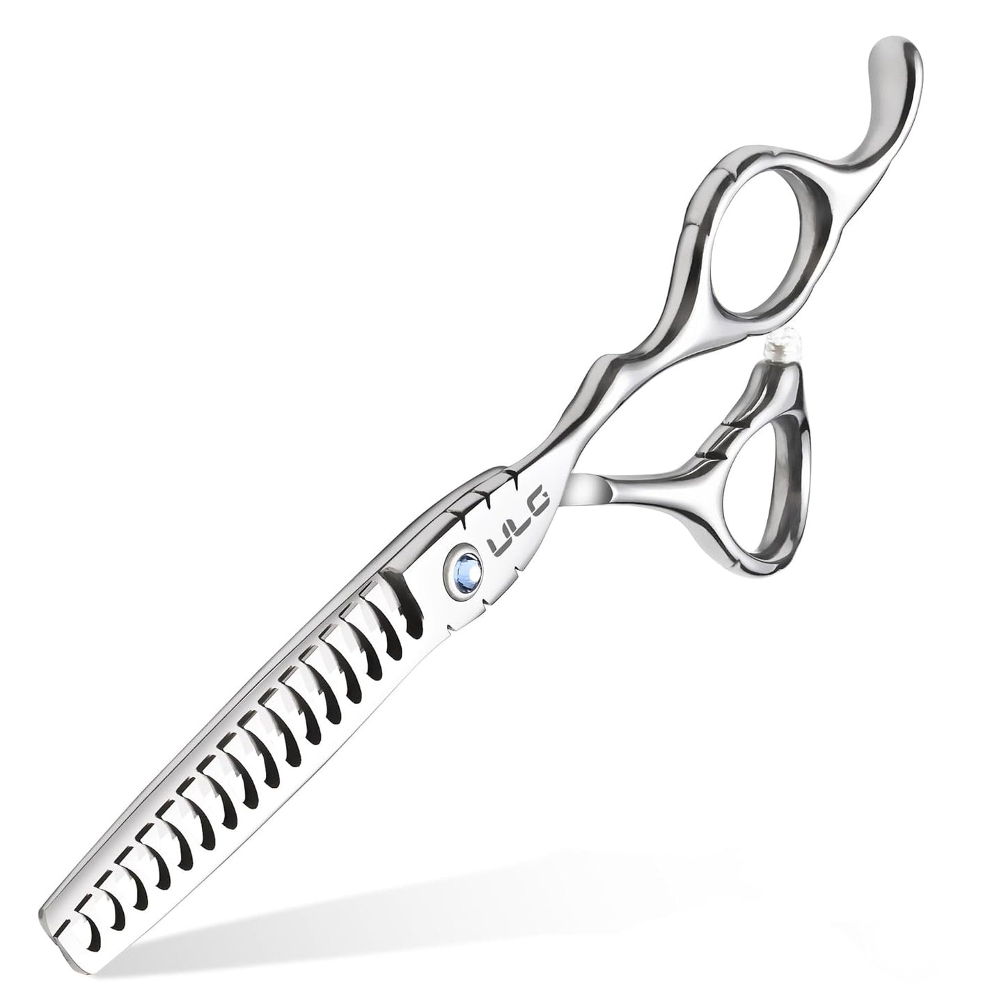 ULG Hair Thinning Scissors 6.7” Shark Series 100% Japanese Stainless Steel, Offset Handle, 16-Tooth Fishbone Chunker 45% Hair Removal, Professional Barber Layering Shears for Salon & Home Hair Styling