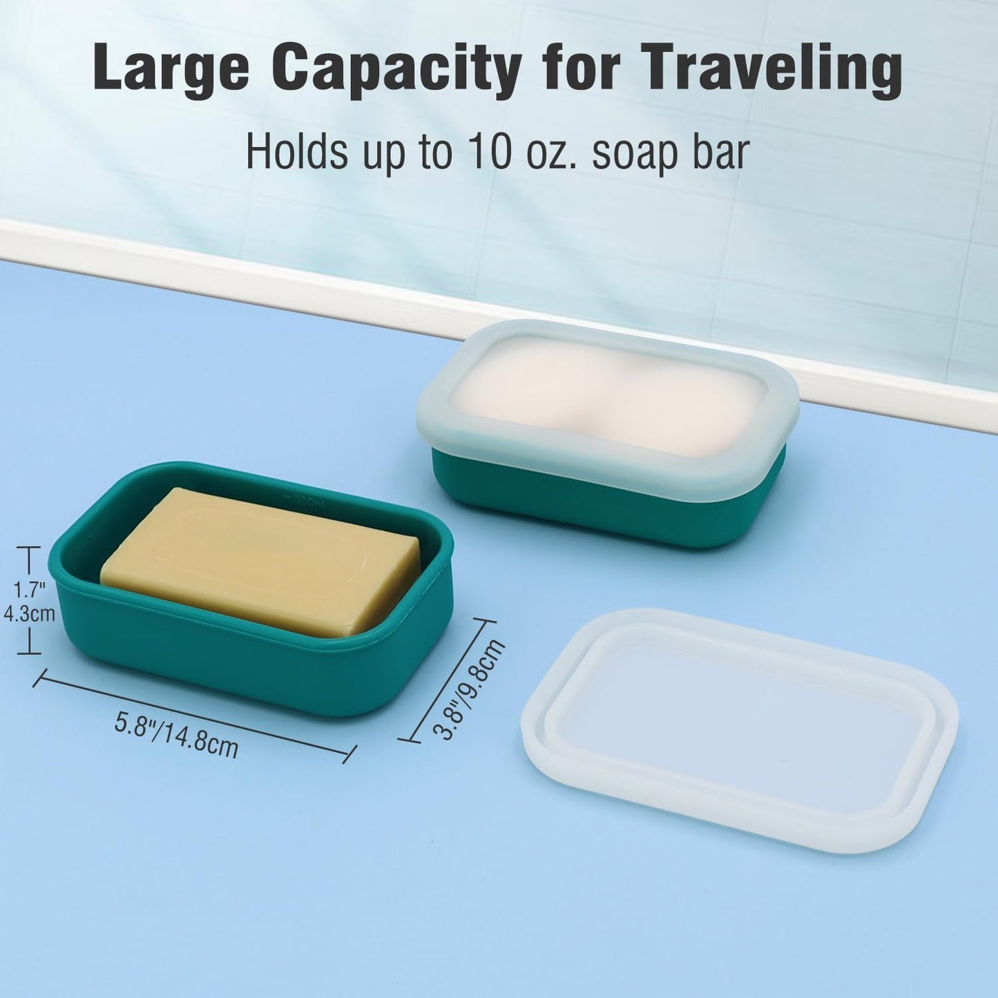 Enhanced Leak Proof Travel Soap Case, AIMAIAIMAI Silicone Soap Container with Draining Layer, Portable Bar Soap Holder for Bathroom, Camping, Gym, Easy to Clean (Translucent & Green)