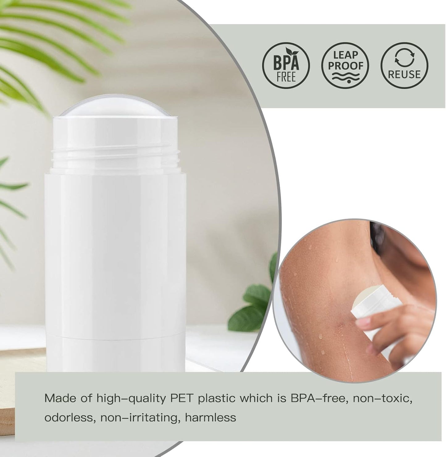 Tekson 2.5oz Empty Refillable Deodorant Containers, 3PCS Twist-UP Containers Tubes, Empty Balm Travel for Lotion Stick(White)