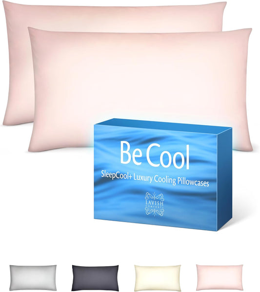 Lavish Comforts® Cooling Pillow Cases for Hot Sleepers – Cool, Ultra-Soft Blush Pink Pillow Cases for Acne & Frizz, Anti Acne Pillow Case, Antimicrobial, Alternative Silk Pillow Cases– Queen Set of 2