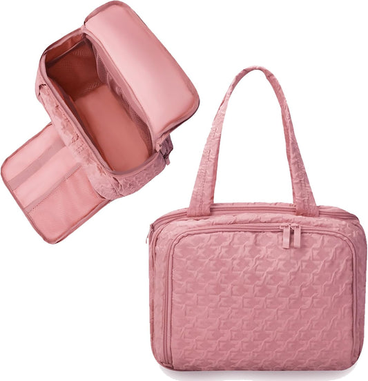 SUNRISING Travel Toiletry Bag,Large Toiletry Bag for Women,Water-Resistant Cosmetic Makeup Bag Organizer with Handle,Travel Toiletries Skincare Organizer Dopp Kit Bag for Accessories Essentials- Pink
