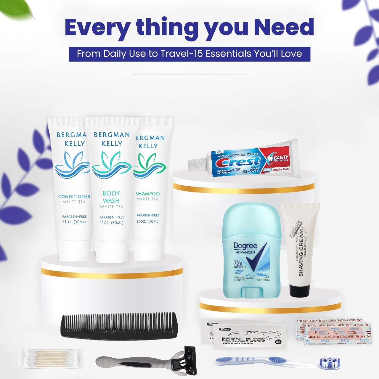 Trektote Bulk Hygiene Kit For Men – (100 Pack) 12 Piece Set Of Travel Size Toiletries, TSA Compliant, Bulk Travel Essentials, Includes Shampoo And Conditioner, Body Wash, Toiletry Bag & More