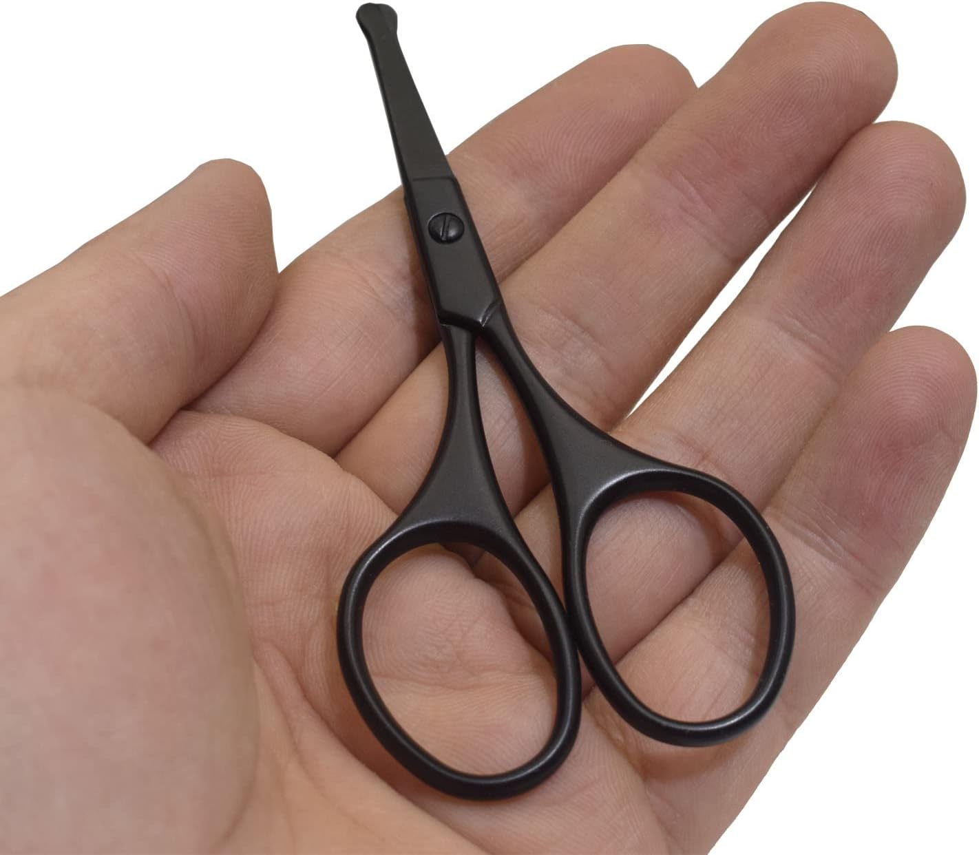 Multicolor Professional Grooming Scissors for Personal Care Facial Hair Removal and Ear Nose Eyebrow Trimming Stainless Steel Fine Straight Tip Scissors 3.9 Inch (Black Safety Head D)