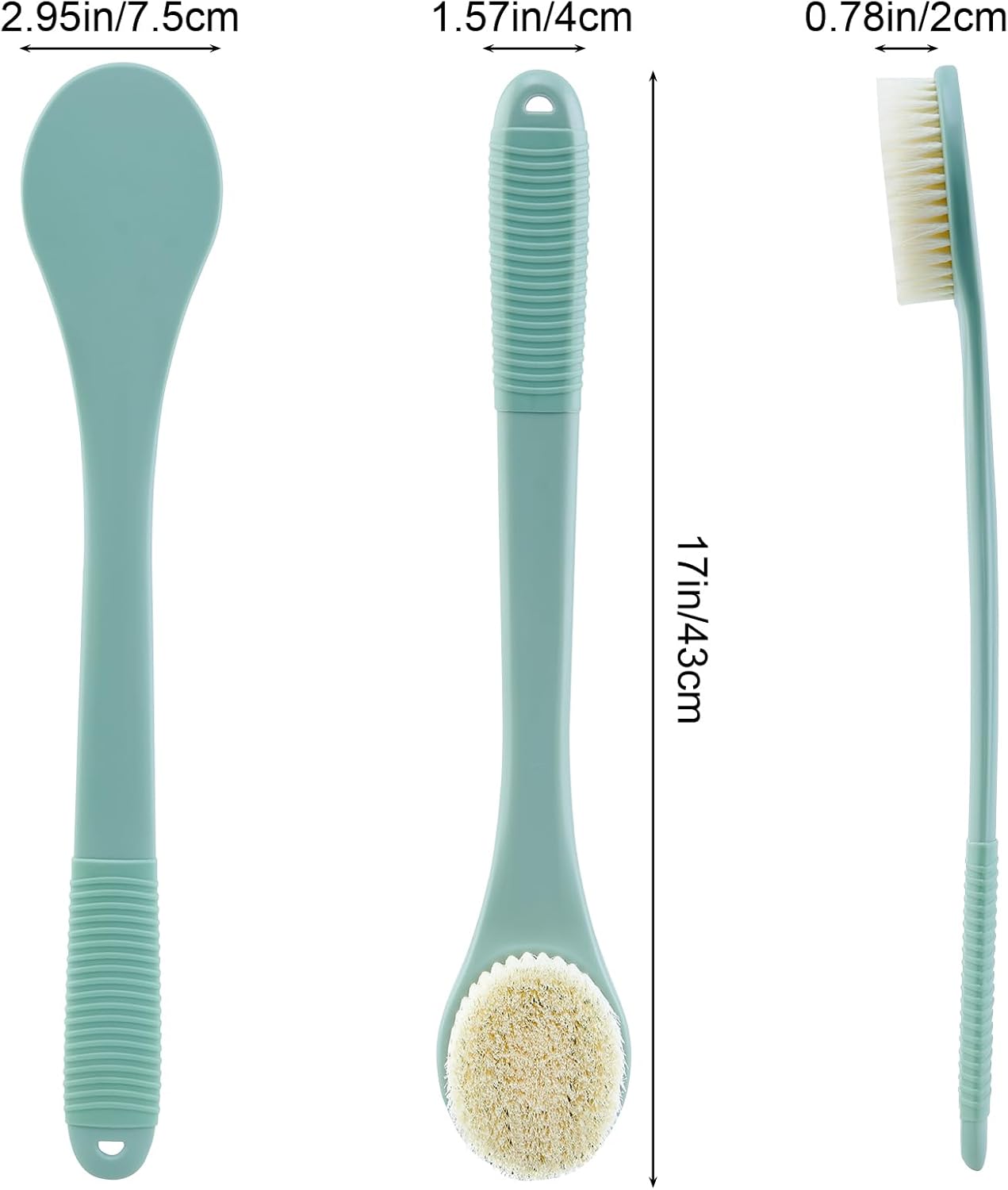 Back Scrubber for Shower, Shower Body Brush for Cleaning with Long Handle for Showering, 17 Inch Back Washer Exfoliator for Shower Men Women with Non-Slip Handle, Adhesive Hook (Pea Green)