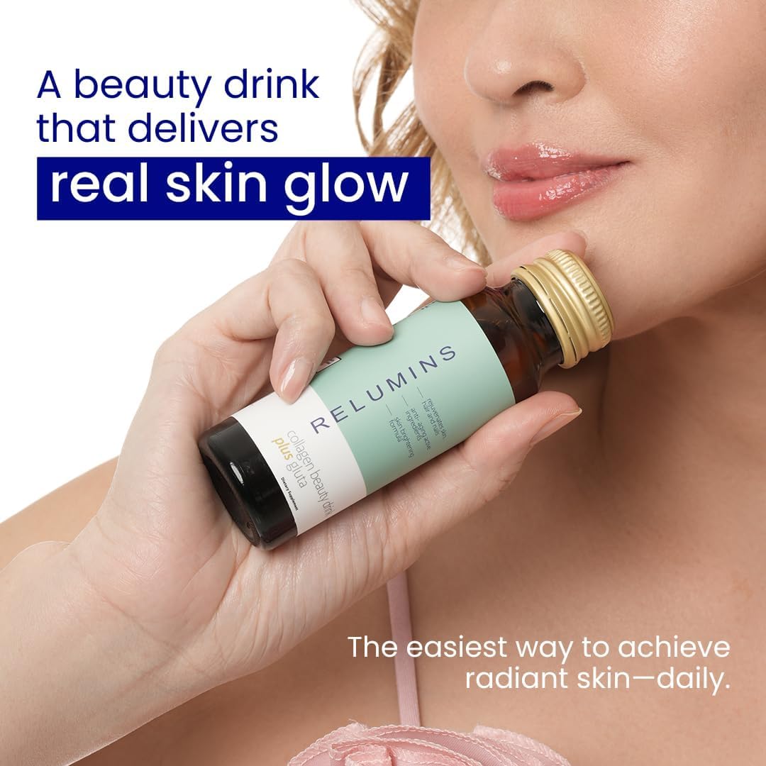 Relumins Advanced Collagen Beauty Drink with Glutathione, Hyaluronic Acid & Antioxidants - Post-Summer Skin Recovery & Made in USA - Apple Flavor - 10 Bottles x 50mL