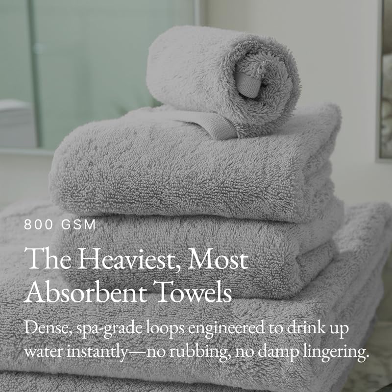 Italic Ultraplush 12-Piece Family Towel Set – Luxury Bath Towels, Hand Towels & Washcloths – Plush, Quick Dry 800GSM 100% Australian Cotton for Bathroom & Spa (Light Gray)