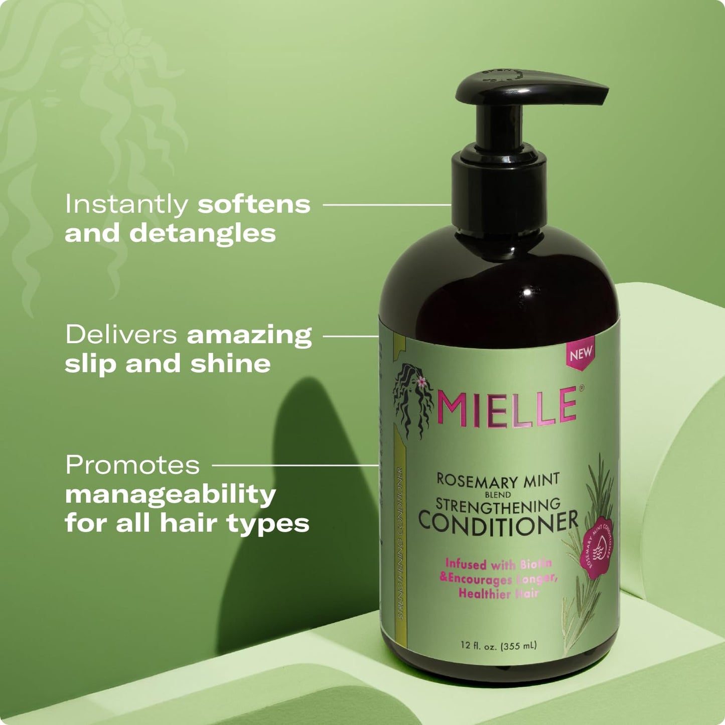 Mielle Organics Rosemary Mint Strengthening Hair Conditioner - Detangling & Hydrating Conditioner to Help Increase Manageability - Infused with Biotin to Support Longer, Healthier Strands (12 oz)
