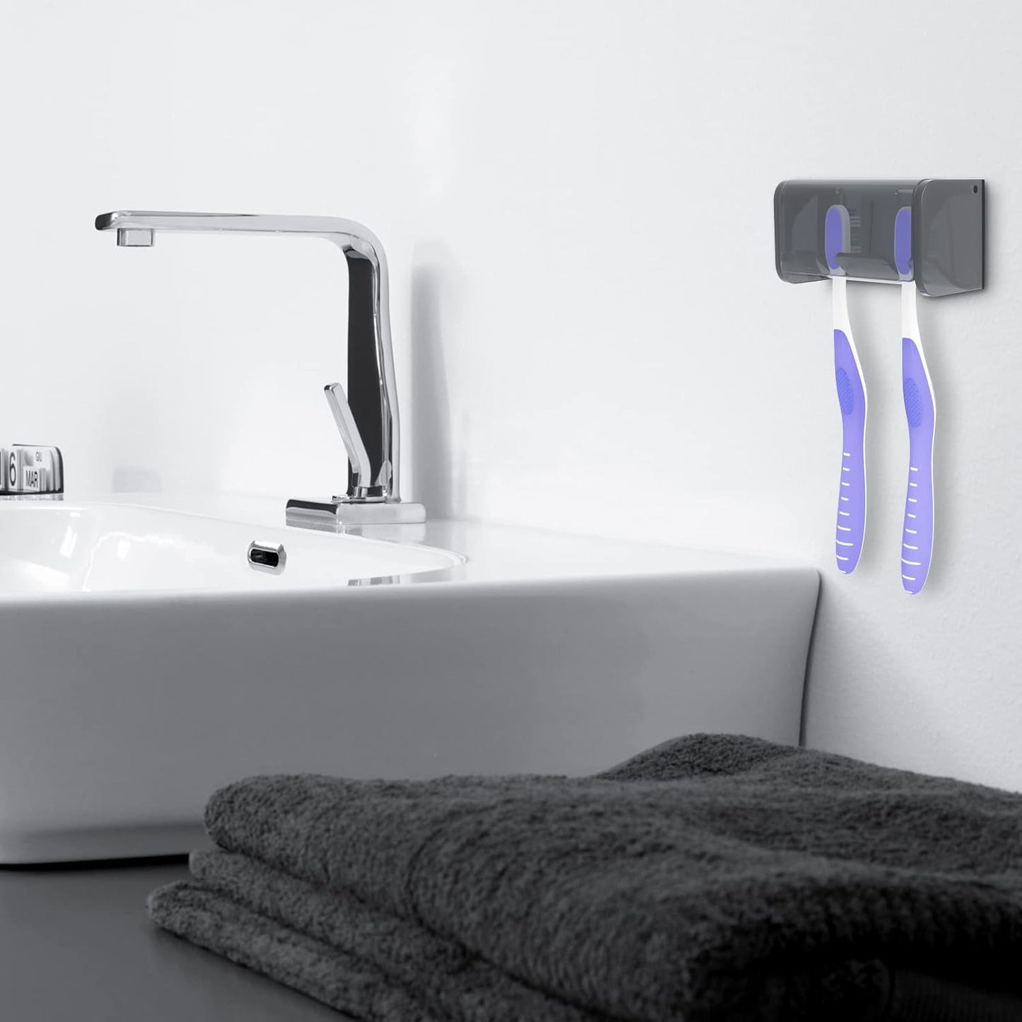 Toothbrush Holder Wall Mounted with Cover for Bathroom, 2 Slots Toothbrush Storage Organizer for Shower, Self Adhesive Toothbrush Hanger Rack for Dorm, Cabinet (Grey)