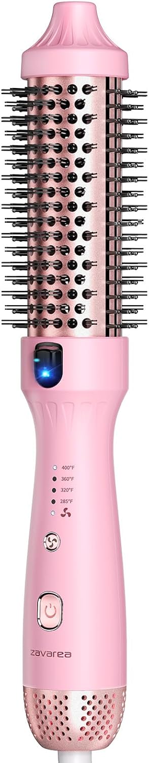 Zavarea Thermal Brush, 1.5 Inch Heated Round Brush for Blowout Look, Hot Styler with 800M Negative Ions & Ceramic for Less Damage & Frizz, Boosts Shine & Easy to Use, Dual Voltage, Youthful Pink