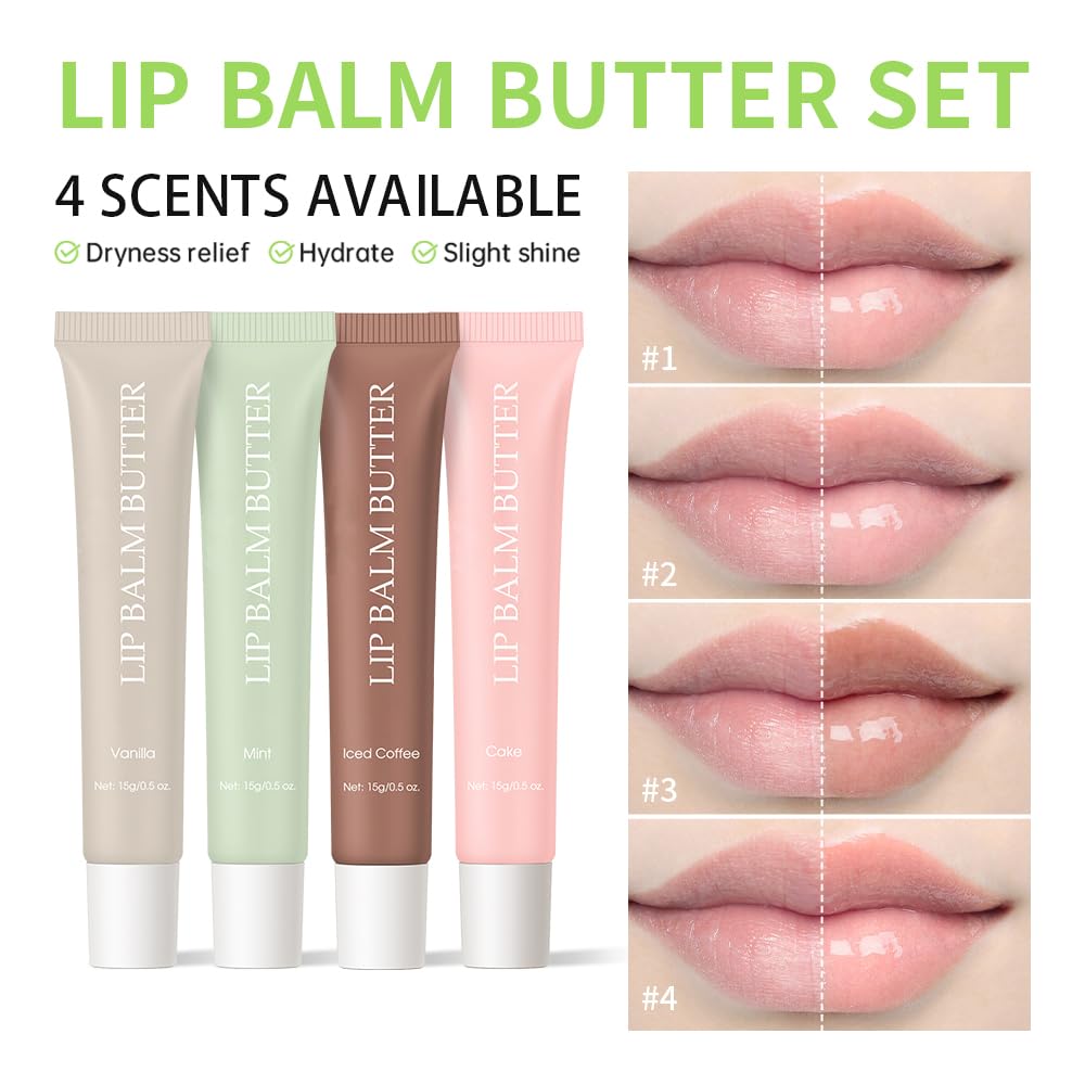 Summer Lip Glossy Butter Lip Balm, Lip Gloss Set, Soothing Lip Skincare, Instant Moisture, Lightweight, Nourish, Hydrate, Moisturizing Tint, Non-Sticky, Long-lasting (Iced Coffee, Large)