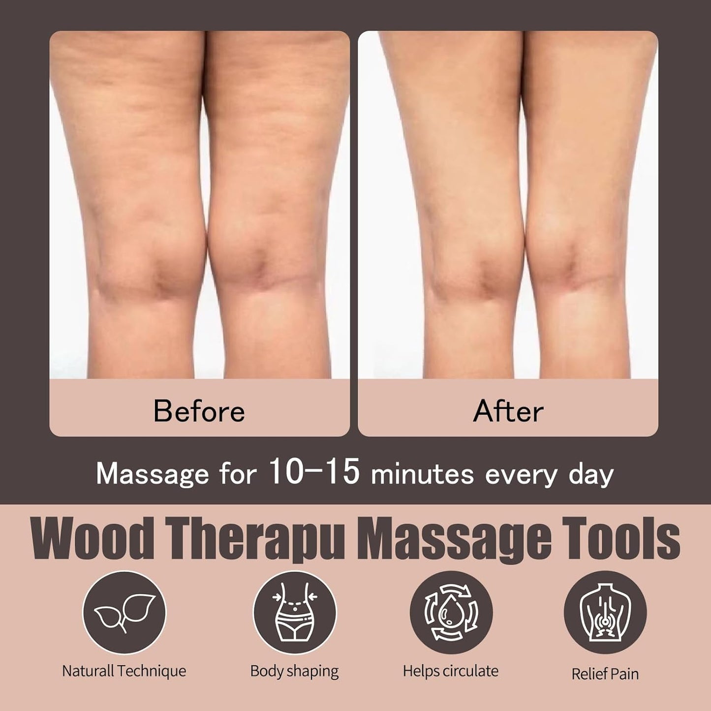 6 in 1 Wood Therapy Massage Tool Set for Body Sculpting Massage, Lymphatic Drainage and Muscle Pain Relief, Cellulite Sculpting Multi-Functional Massager