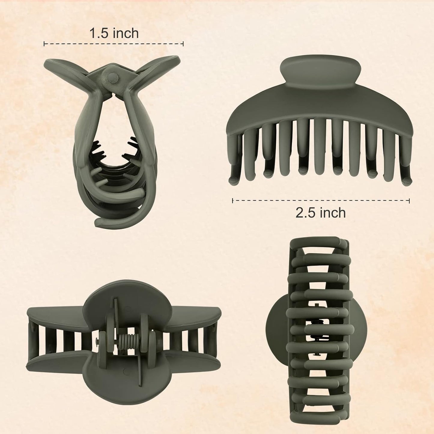 DEEKA 4 PCS Double Row Teeth Hair Claw Clips 2.5" Medium Hair Clips for Thin Hair Small Matte Clips Short Fine Hair Accessories for Women and Girls -Green Yellow