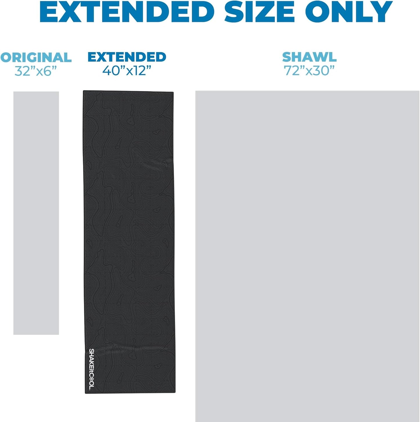 SHAKEitCOOL Extended Size Cooling Towel – Be Cool in Style - Heat Relief, Soft, Lightweight, Sun Protection, Easy Clean - Perfect for Biking, Hiking, Running, Yoga, Golf, Gardening - Black Topo M