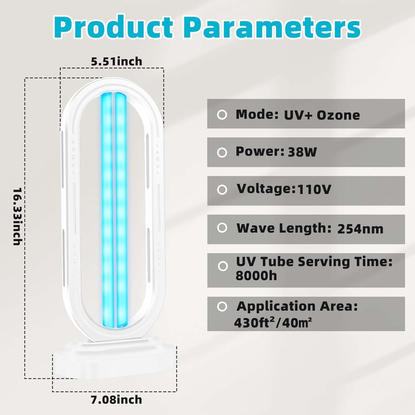 UV Light Sanitizer,4-Speed Timing and Remote Control UVC Home Disinfection Device,Ultraviolet Light Sanitizer for Dust Mites,UV Lamp for Whole Room,White