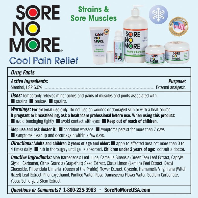 Sore No More Cool Relieving Gel for Aches & Pains in Muscles & Joints associated with Strains, Bruises & Sprains | Absorbs Quickly with a Refreshing Lemon Aroma | 3 oz Roll-On