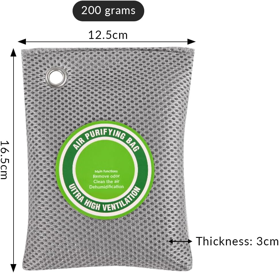 4 Pack charcoal odor absorber,Bamboo Charcoals Air Purifying Bag Charcoals Deodorizer Eliminator for Strong Odors in Car, Closet, Shoe, Basement (200G*4 Pack Gray, Unscented)