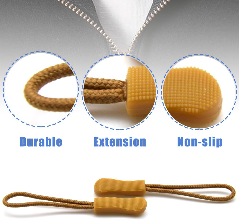 Ruidee 50 Pieces Zipper Pulls Zipper Tabs Zipper Pull Cord Extender Replacement Zipper Pulls for Backpacks, Jackets, Luggage, Purses, Handbags(Brown)