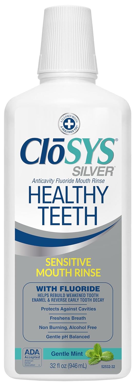 Closys Healthy Teeth Anti-Cavity Oral Rinse Mouthwash with Fluoride, Non-Burning, Non-Irritating – 32 Fl Oz